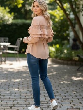 NWT Women's Wrap Style Lace Sheer Insert Layer Cape Top Blouse
